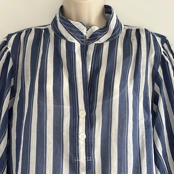Banana Republic Ramie Popover Shirt Dress Navy White Stripes Size MP Preppy NWT - Picture 3 of 16